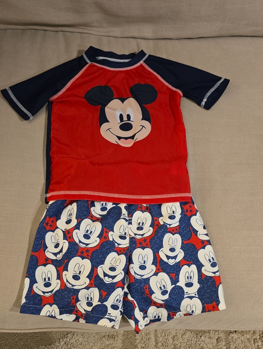 Disney Kids Red & Navy Mickey Mouse Rashguard Swim Set